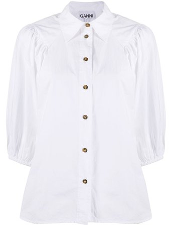 Shop white GANNI puff sleeve shirt with Express Delivery - Farfetch