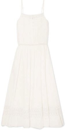 Lali Lace-paneled Cotton-voile Midi Dress - White