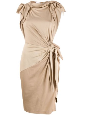 Neutral Burberry Knot Detail Fitted Dress | Farfetch.com