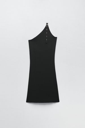 BUCKLE ASYMMETRIC KNIT MINI DRESS - Black | ZARA United States