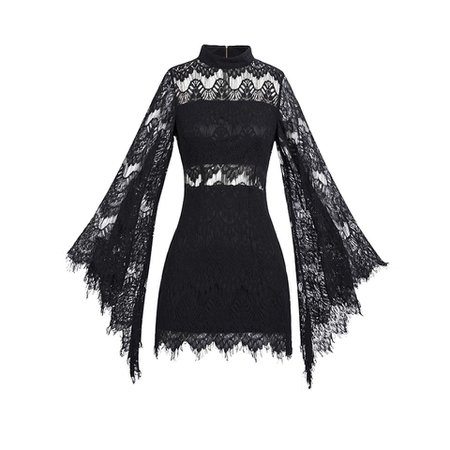 Gothic Black Lace Flare Sleeves Sexy Mini Dress – ROCK 'N DOLL