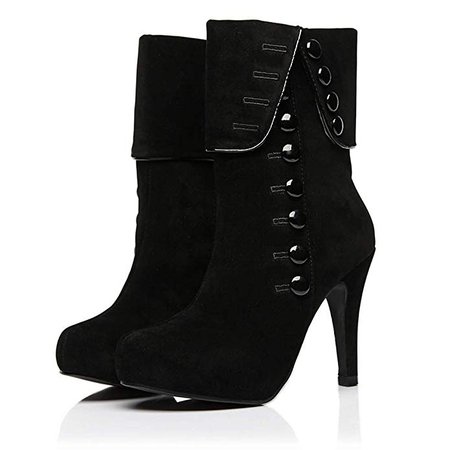 Amazon.com | Skanlity Women Platform Boots Woman Ankle Winter Black Bootie Mid-Calf Thin Heels | Ankle & Bootie