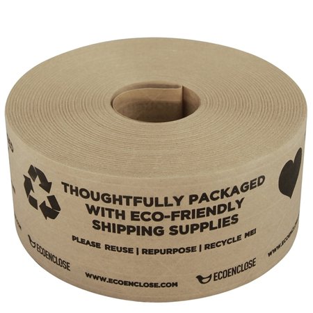 2.75"x 450 ft - Water-Activated Tape - Kraft Paper Reinforced - Printed "Thoughtfully Eco-Friendly"- Case of 10