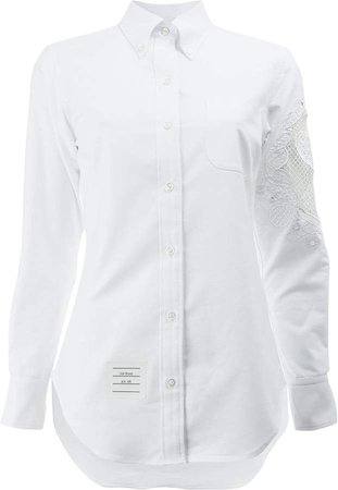 lace panel button-down shirt
