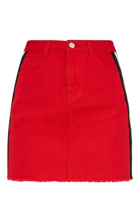 Red Sports Stripe Denim Mini Skirt | PrettyLittleThing USA