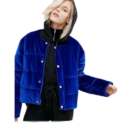 blue velvet puffer jacket