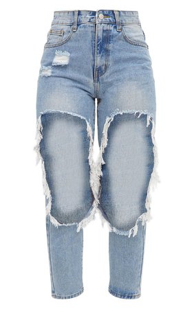 Light Wash Extreme Open Thigh Straight Leg Jean | PrettyLittleThing