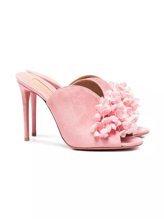 Aquazzura Pink Lily Of The Valley 105 Suede Mules - Farfetch