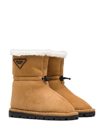 Prada shearling-lined Logo Plaque Ankle Boots - Farfetch