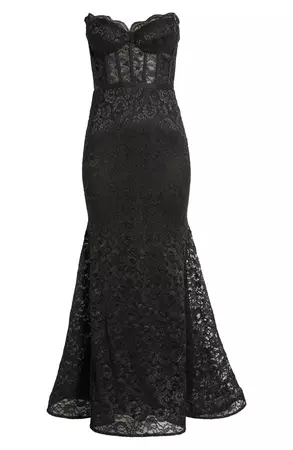 Morgan & Co. Glitter Lace Strapless Mermaid Gown | Nordstrom