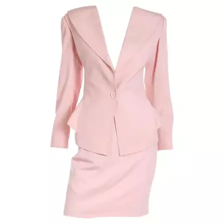 Vintage Ungaro Parallele Pink Peplum Jacket and Pencil Skirt Suit For Sale at 1stDibs