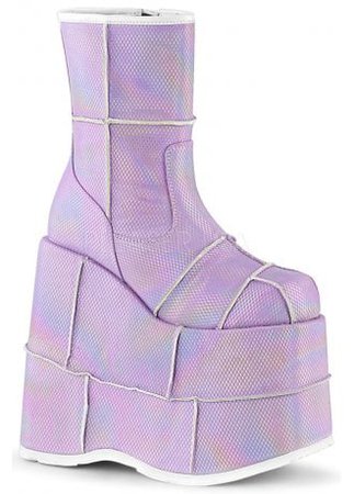 Demonia Stack 201HC Holographic Lavender Platform Boot | Attitude Clothing