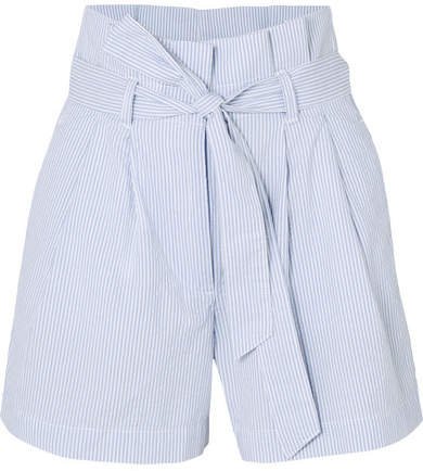 Striped Cotton-seersucker Shorts - Blue
