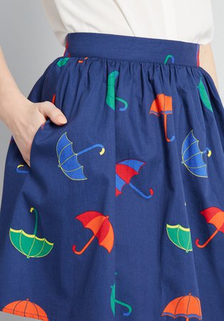 Share Your Flair Skater Skirt in Navy Blue Umbrella Print | ModCloth