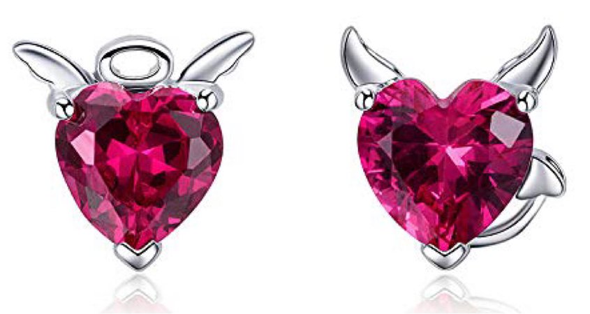 Pink Angel Devil Heart Earrings