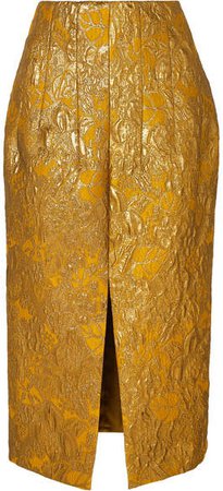 Metallic Brocade Midi Skirt - Gold
