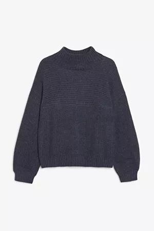 Vertical knit sweater - Blue - Monki WW