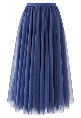 My Secret Garden Tulle Maxi Skirt in Dusty Blue - Retro, Indie and Unique Fashion