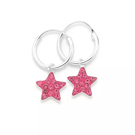 Silver Childrens Pink Crystal Star Hoops in Pink | Prouds
