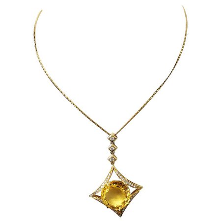 No Heat GRS Yellow Sapphire Round and White Diamond Pendant Necklace For Sale at 1stdibs
