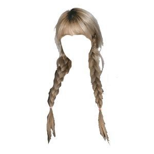 blonde with double braids and bangs