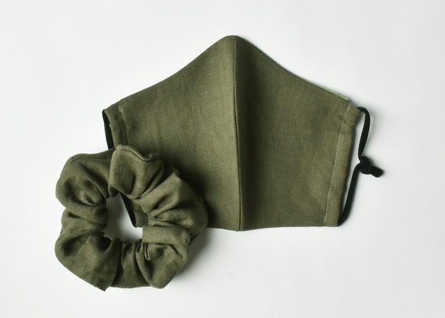 Olive Green Linen Reusable Face Mask Scrunchie Set non | Etsy