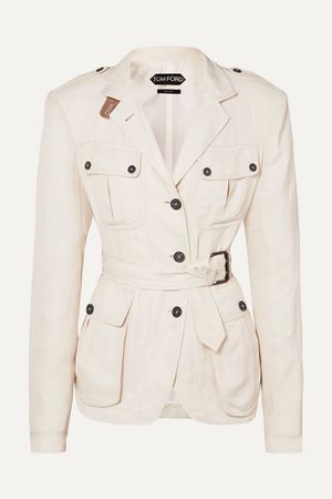 TOM FORD Belted leather-trimmed twill jacket