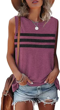 LEANI Women’s Short Sleeve T Shirts Crewneck Striped Color Block Tunic Tops Loose Casual Summer Tee at Amazon Women’s Clothing store