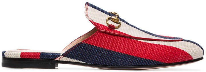 blue, red and white Princetown stripe linen loafers