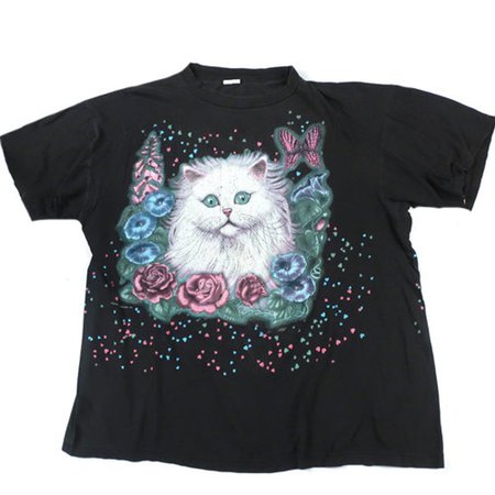 Vintage Cat T-shirt 90s Hearts Flowers | Etsy