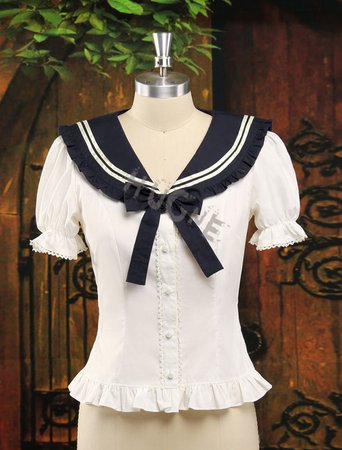 White Sweet Lolita Blouse with two Colors Detachable Sailor Collars-in Lolita Dresses from Novelty & Special Use on AliExpress