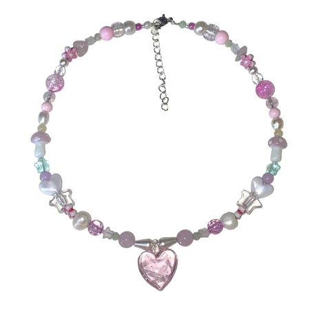 pink glass heart necklace 💌 materials all my... - Depop