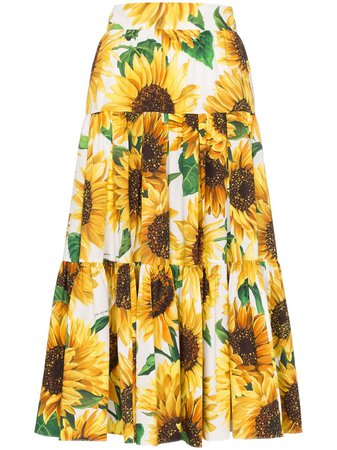 Dolce & Gabbana Sunflower Print Midi Skirt