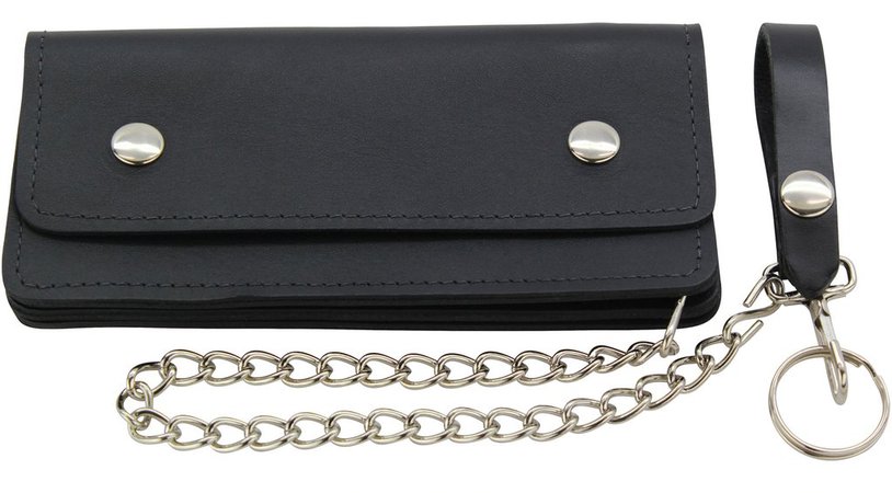 SPECIAL OFFER Black Premium Leather USA Made Biker Chain Wallet (Size – BullhideBelts.com