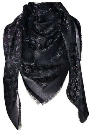 Louis Vuitton Black/ Silver Monogram Shine Shawl Silk Wool Blend Scarf/Wrap