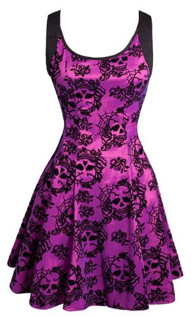 Jawbreaker Purple Skulls Skater Dress Rock Punk Fit & Flare