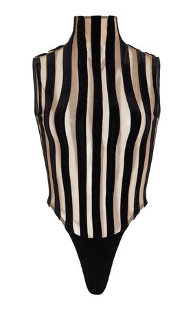 Stripe Velvet Bodysuit By Laquan Smith | Moda Operandi