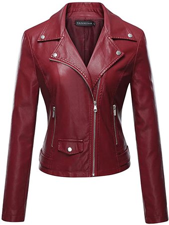 Tanming Women's Faux Leather Moto Biker Short Coat Jacket (Large, W-Red10) at Amazon Women's Coats Shop