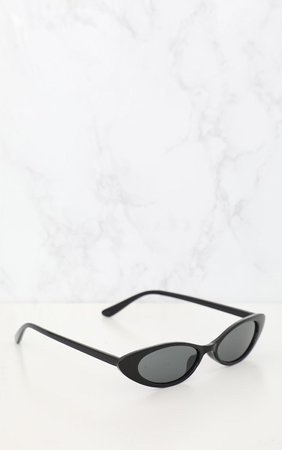 Black Matte Thin Retro Sunglasses | PrettyLittleThing