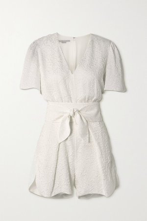 Lila Belted Silk-blend Cloque Playsuit - White