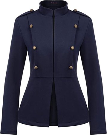 Amazon.com: Women Mock Neck Open Front Military Jacket Casual Work Blazer Navy L : Clothing, Shoes & Jewelry