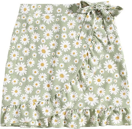 Amazon.com: SOLY HUX Women's Summer Boho Print Ruffle Hem Wrap Tie Waist Mini Short Skirt Mint Green Floral L : Clothing, Shoes & Jewelry