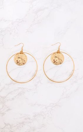 Gold Oversized Coin Middle Hoop Earrings | PrettyLittleThing