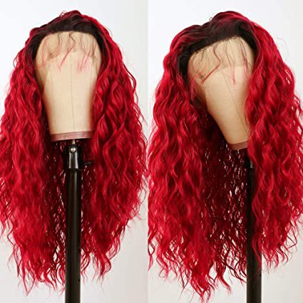 Amazon.com : QD-Tizer Ombre Red Lace Front Wigs for Women Long Loose Curly Hair Burgundy Color Heat Resistant Synthetic Wig : Beauty