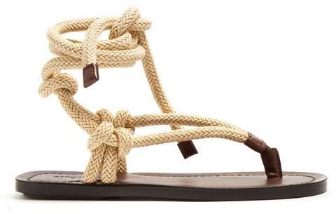 Nu Pieds Rope And Leather Sandals - Womens - Dark Brown