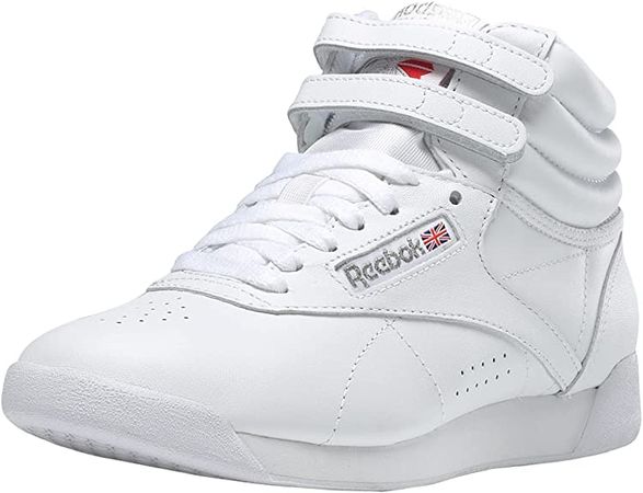Amazon.com | Reebok Women's Freestyle Hi High Top Sneaker, White/Silver, 7 | Fashion Sneakers