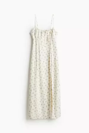 Drawstring-detail Midi Dress - Natural white/floral - Ladies | H&M US