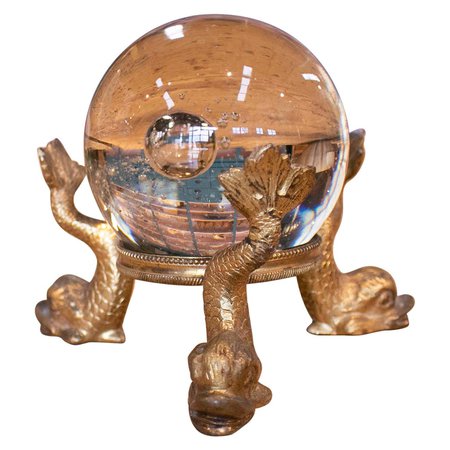 19th Century French Grand Tour Glass Ball with Fish Feet Golden Bronze Base For Sale at 1stDibs