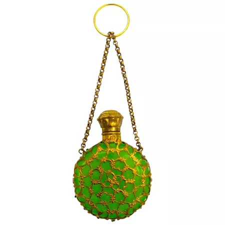 Antique Palais Royal Green Oplaine Glass Scent Bottle with Gilded : Grand Tour Antiques | Ruby Lane