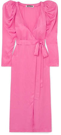 ROTATE - Pleated Satin Wrap Maxi Dress - Pink
